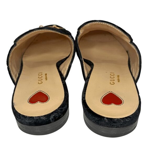 Gucci Princetown Velvet Horsebit Mules Black GG Logo Loafers EU 37 US 7 Monogram - Picture 7 of 11